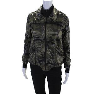 KORAL ACTIVEWEAR Womens Camouflage Print Full Zip Windbreaker Green Size XS